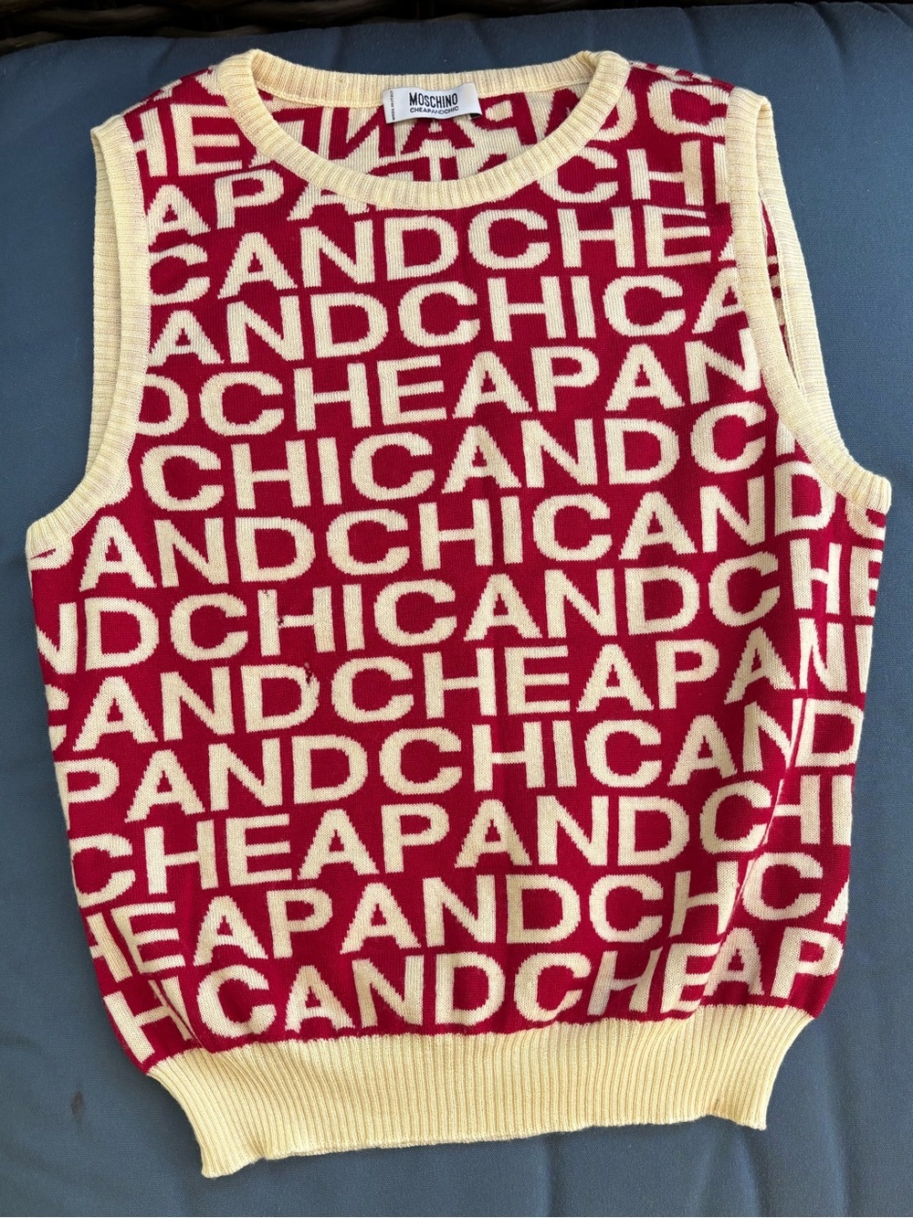 Vintage Y2K Moschino Cheap and Chic Red & Cream Knit Vest